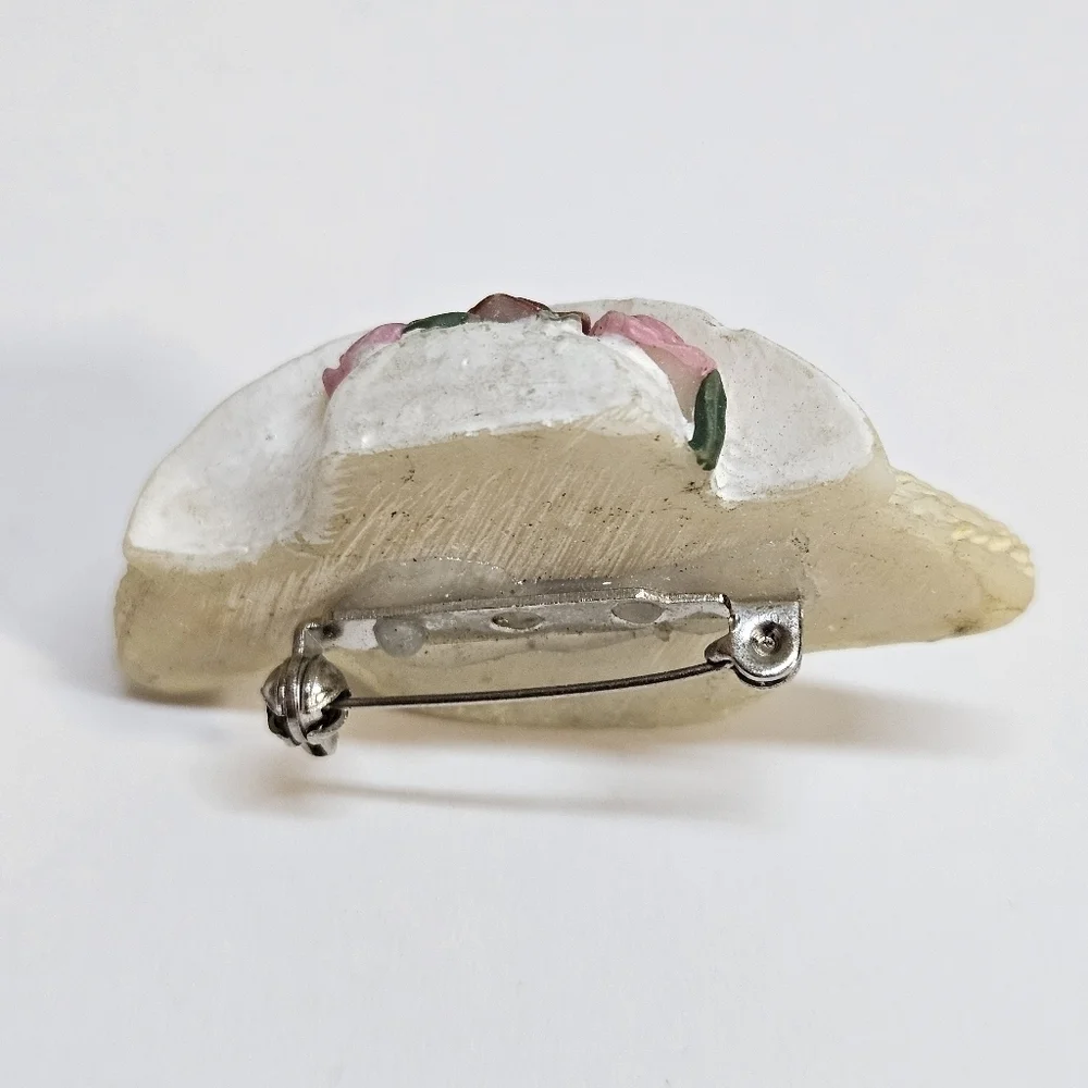 VINTAGE Bunny Rabbit Flower Bonnet Spring Brooch Pin Easter